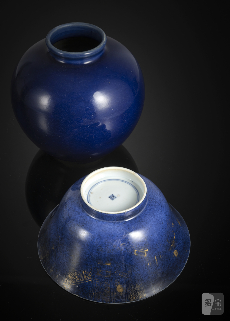 A bowl with gold painting and a 'sacrificial blue'-glazed porcelain vase - 图3